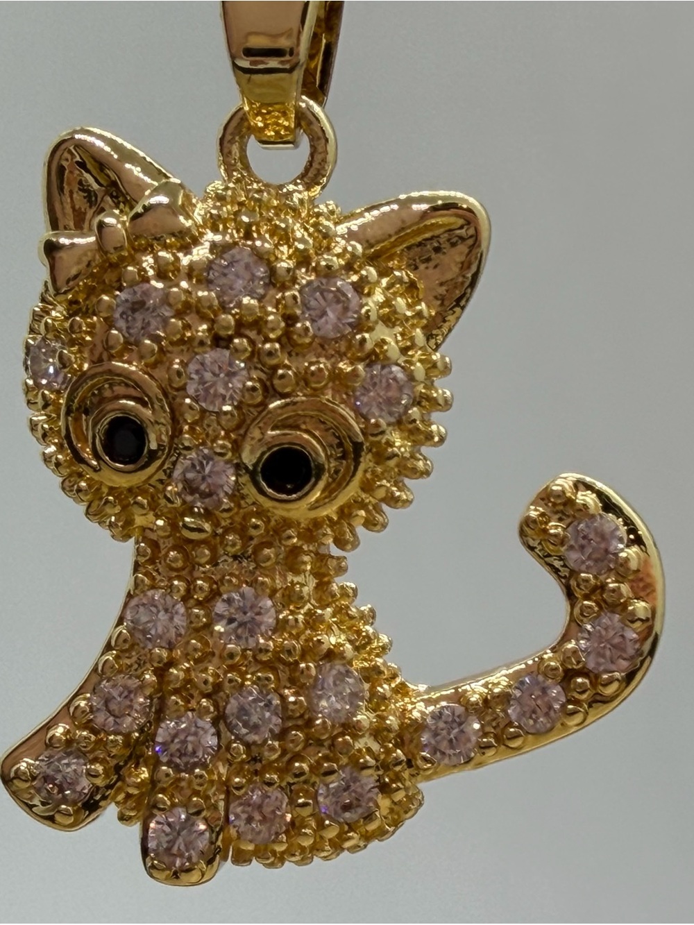 Gold and Clear Crystal Cat Pendant Necklace for Cats Lovers